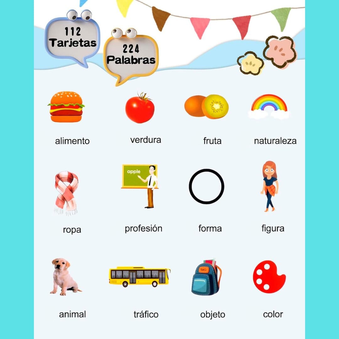 VerbaLingo™ - Tarjetas Educativas en Español e Inglés - 112 Tarjetas